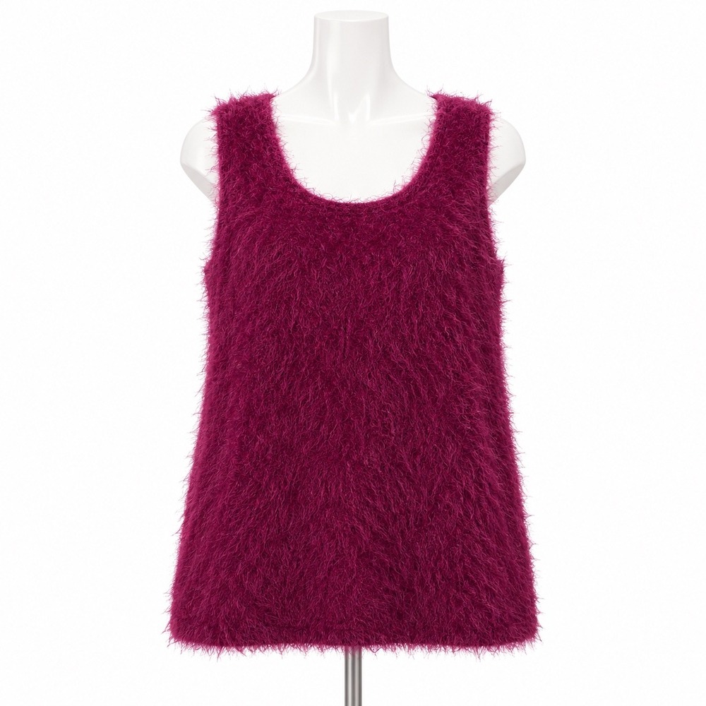 Eyelash Knit Tank L Magenta Fuzzy Colleen Lopez Textured Sleeveless Statement